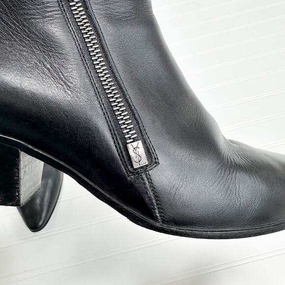 Saint Laurent Rock Chelsea Black Leather Ankle Boots Western Smooth 39.5 - Picture 5 of 15